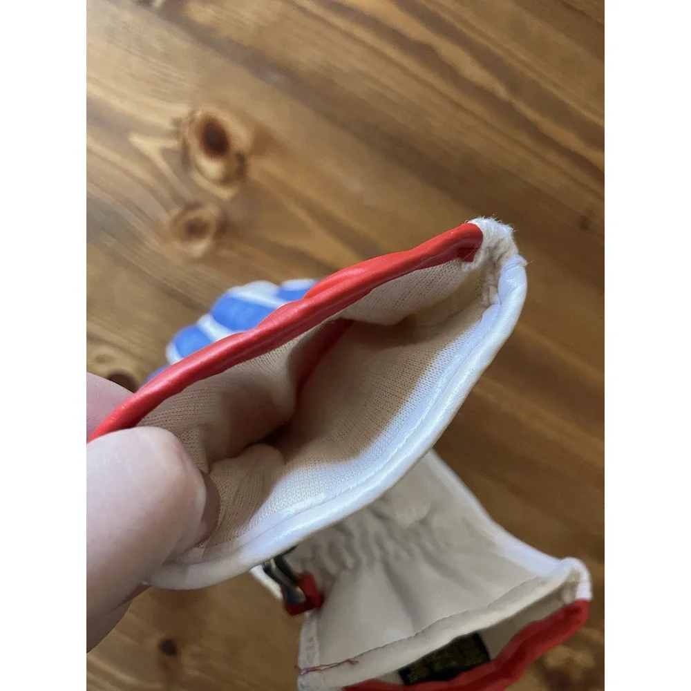 Vintage 70s Ladies Vinyl Winter Gloves Red White Blue